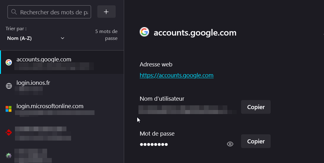 Mot de passe enregistré
